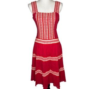 Free People Beige Red Floral Lace Dress.  Lined with wide straps soft lightweigh
